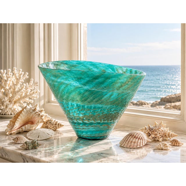 Mid 20th Century Aquamarine Italian Murano Glass Large Vase For Sale - Image 5 of 6