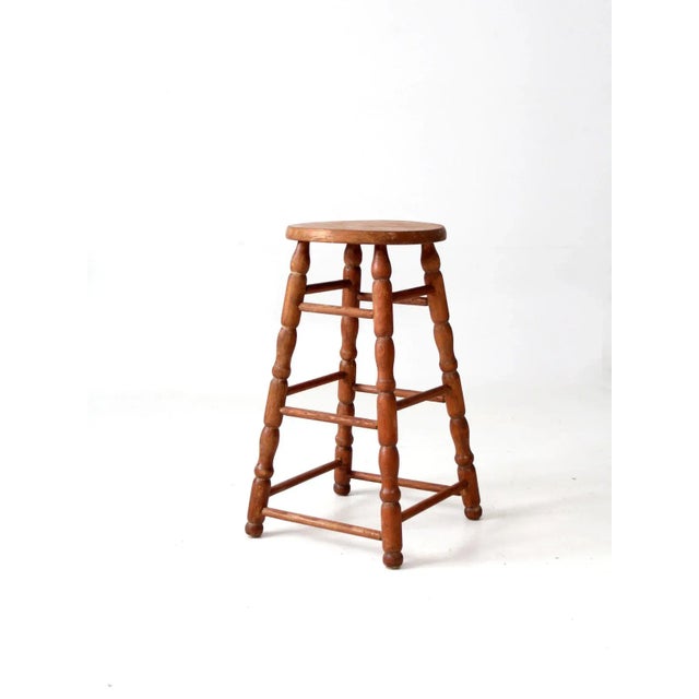 Wood Antique Primitive Wooden Stool For Sale - Image 7 of 9