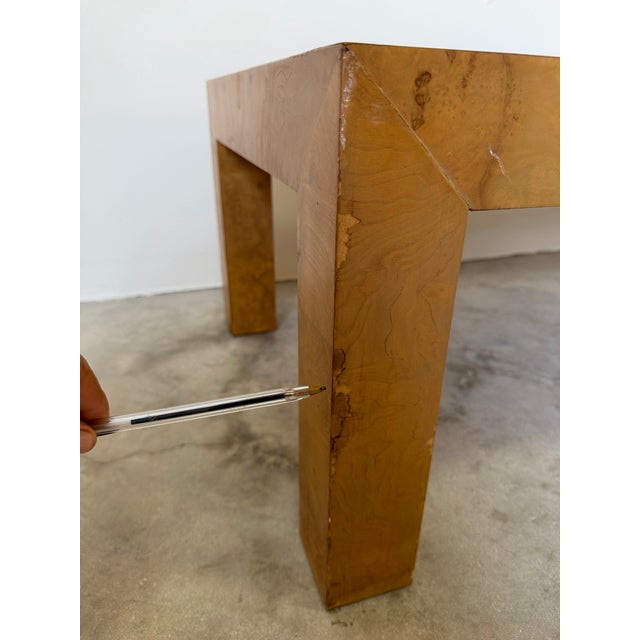 1970’s Milo Baughman Style Parsons Burl Wood Rectangular Coffee Table For Sale - Image 12 of 12