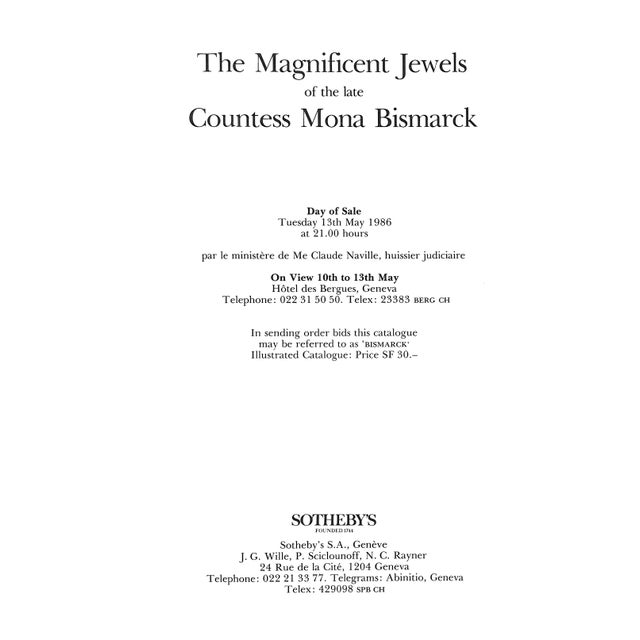 White The Magnificent Jewels of the Late Countess Mona Bismarck 1986 Sotheby's Geneva For Sale - Image 8 of 13