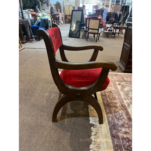 An exceptional Mid-Century Modern custom made vintage dining table and six curule style chairs by Marlau of Madrid, circa...