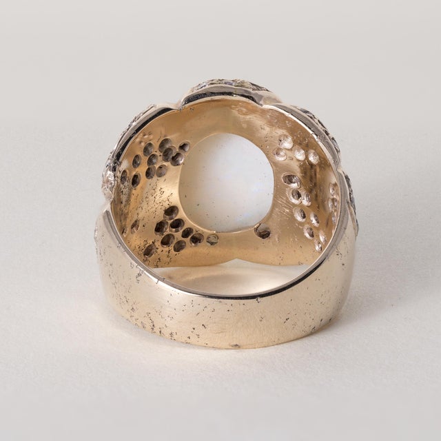 Late 20th Century Vintage 14k Gold Opal Bezel Set and Diamond Pave Ring, Size 6.75 For Sale - Image 5 of 5