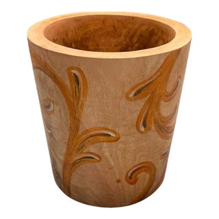 Vintage Hand-Painted Turned Wood Cachepot / Planter For Sale