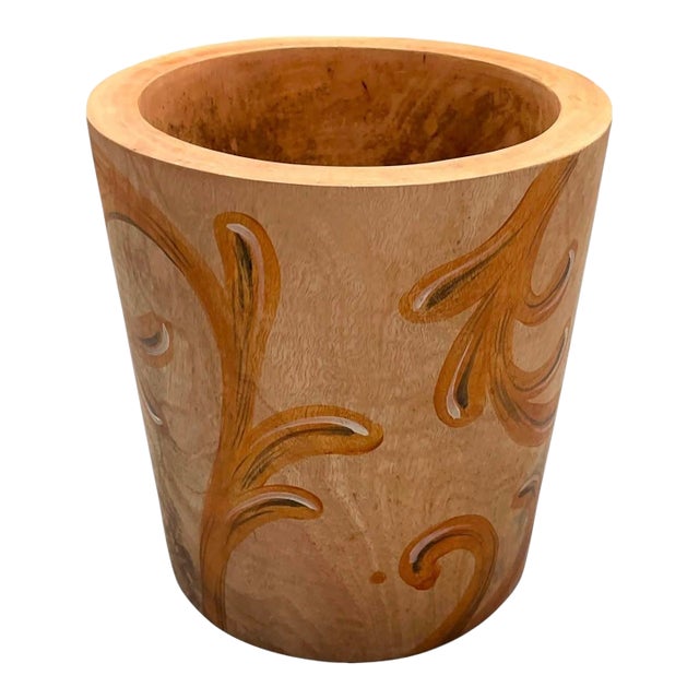 Vintage Hand-Painted Turned Wood Cachepot / Planter For Sale