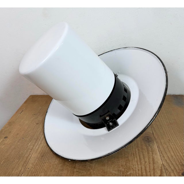 Industrial Grey Enamel Pendant Lamp with Milk Glass from Elektrosvit, 1960s For Sale - Image 10 of 18