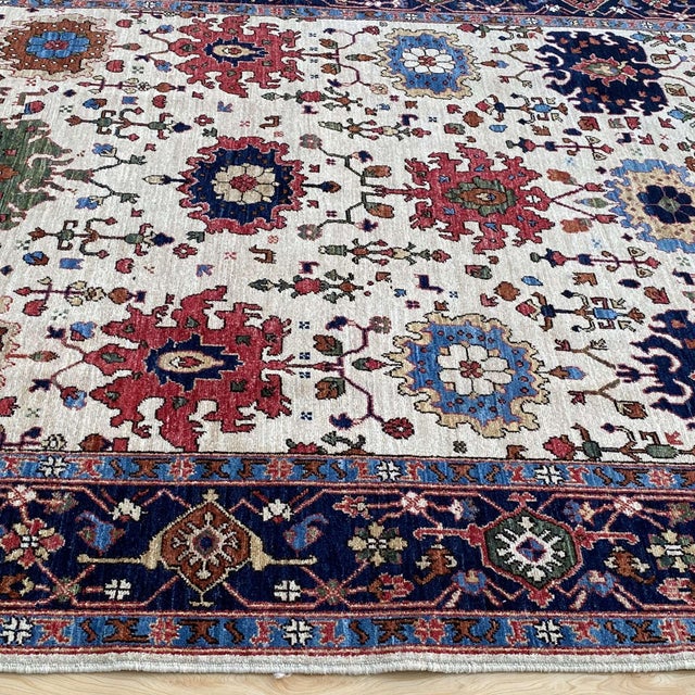 Fine Ivory Persian Serapi Hand-Knotted Wool Rug - 6'1" X 9'1" For Sale - Image 12 of 18