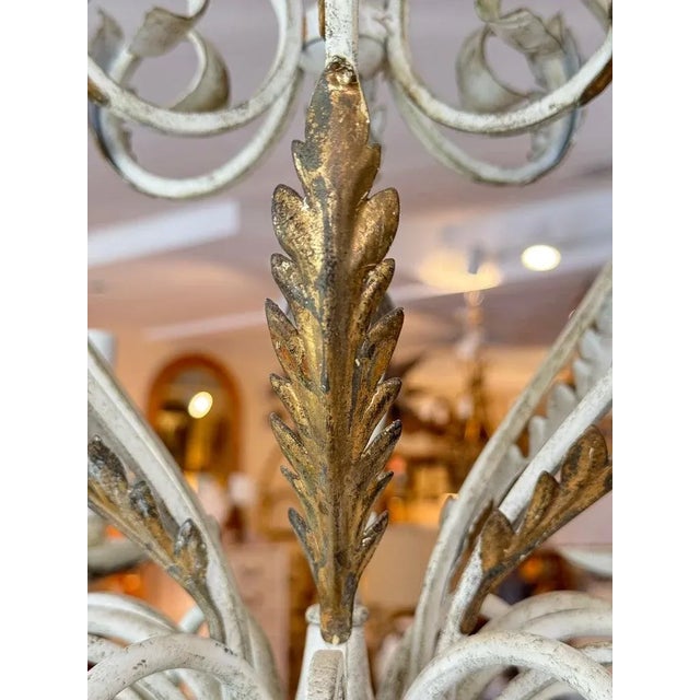1950s Shabby Chic White and Gold Washed Chandelier For Sale - Image 9 of 12