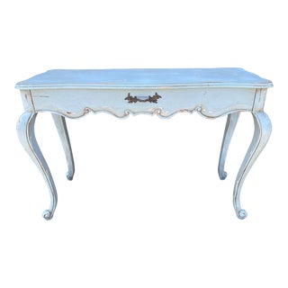 Post-1950 French Blue Painted Louis XV Style Console Table With Cabriole Legs For Sale