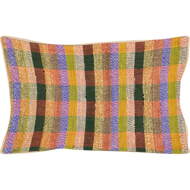 1960s Turkish Rag Pillow. Sewn with fragments of vintage hand made Anatolian cotton & linen kilims. Fiber fill. 523031