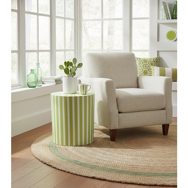 Wood Contemporary Moroccan Handcrafted Resin & Wood Striped Cylinder Side Table For Sale - Image 7 of 8