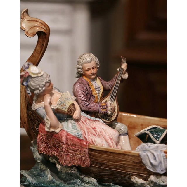 Early 20th Century French Barbotine Venetian Boat Figural Centerpiece For Sale - Image 11 of 13