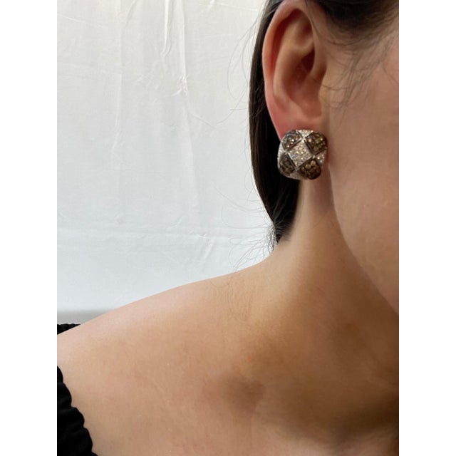 Monte Carlo Champagne and White Diamond Clip Earrings in 18 Karat White Gold For Sale - Image 13 of 18