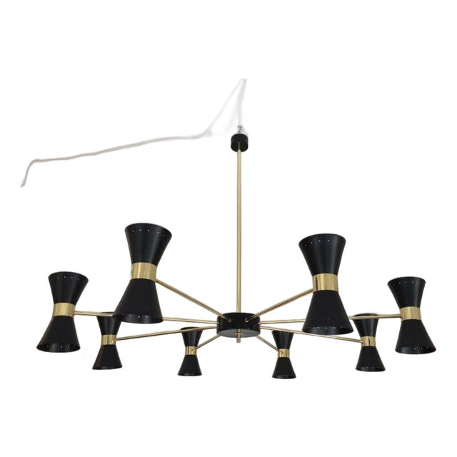 Mid Century Modern Sputnik Chandelier – Black Gold Italian Style Ceiling Light Brass Home Decor For Sale