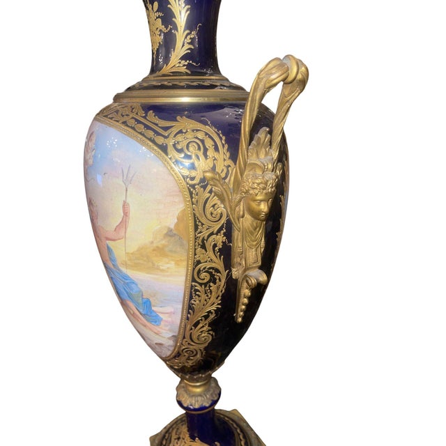 Pair of 19th Century French Sèvres Porcelain Urns With Ormolu Mounts For Sale In Los Angeles - Image 6 of 8