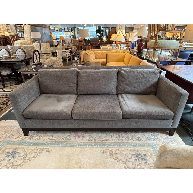 Design Plus Gallery presents a Gray Velvet Track Arm Sofa with Contemporary Style. The sofa blends modern, straight lines...