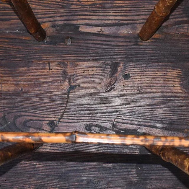 English Traditional English Antique Square Burnt Bamboo and Wood Side Table For Sale - Image 3 of 6