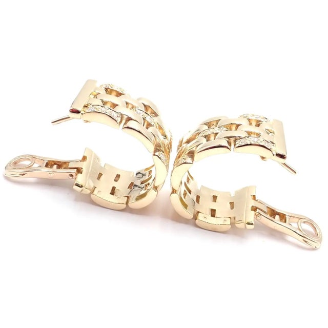 Contemporary 1980s Pair of Cartier Maillon Panthere Diamond 5 Row Hoop Yellow Gold Earrings For Sale - Image 3 of 16