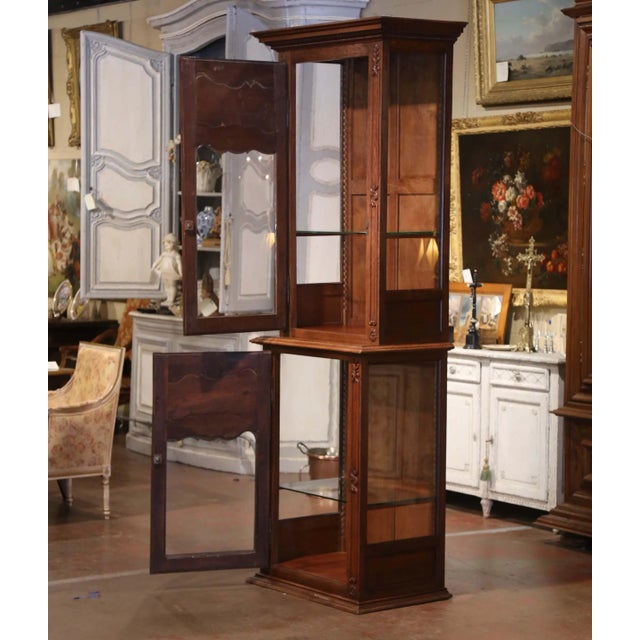 Brown 19th Century French Louis XIV Carved Oak and Glass Display Cabinet From Normandy For Sale - Image 8 of 13