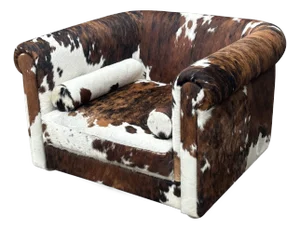 Italian Brown & White Cow Fur Leather Armchair, 1980s