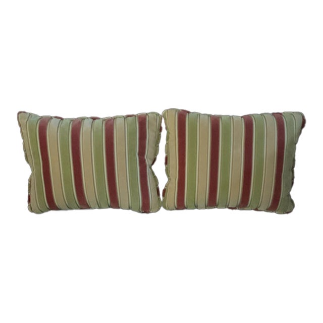 Cowtan & Tout Pair of Velvet 3 Tone Stripe Decorative Pillows For Sale
