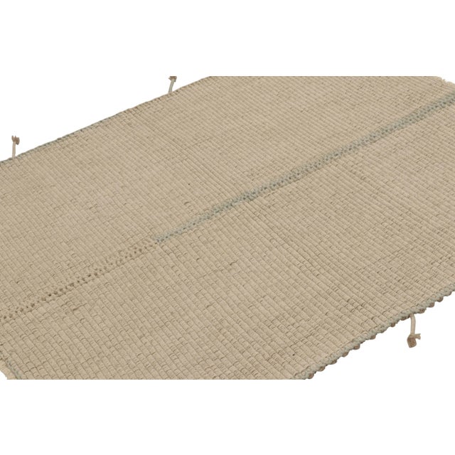 Rug & Kilim Rug & Kilim's Accent Kilim, Beige Textural Stripes With Soft Blue Accents For Sale - Image 4 of 8