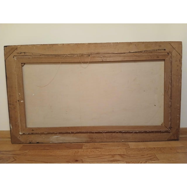 The piece features soft greens, warm golden browns, cool blues, and gentle gray mountains, painted in finely blended oil...