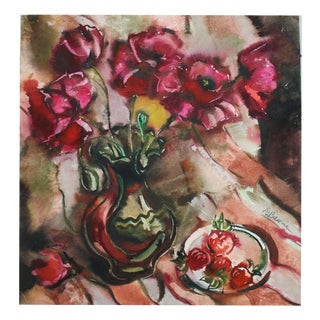 Dzidra Bauma, Poppies and Strawberries, 1982, Watercolor For Sale