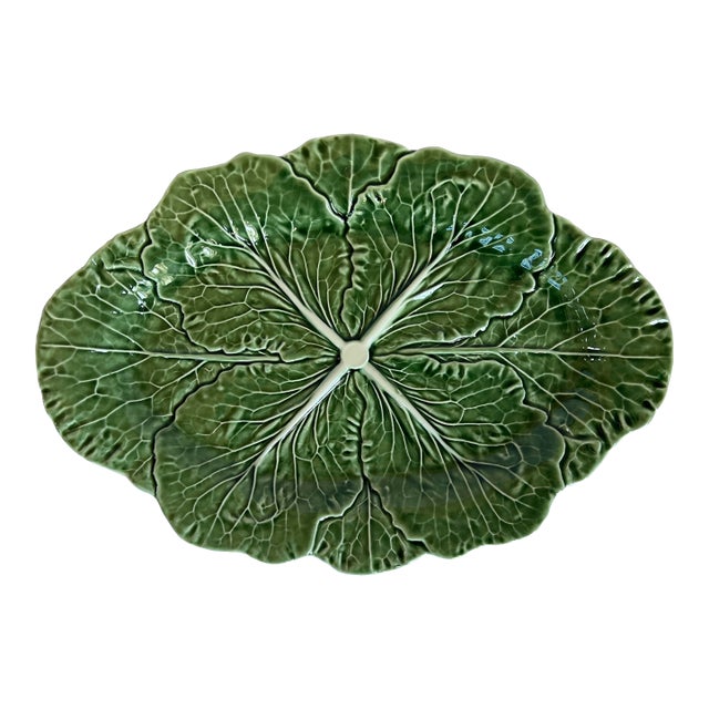Vintage Bordallo Pinheiro Oval Green Cabbage Serving Platter For Sale