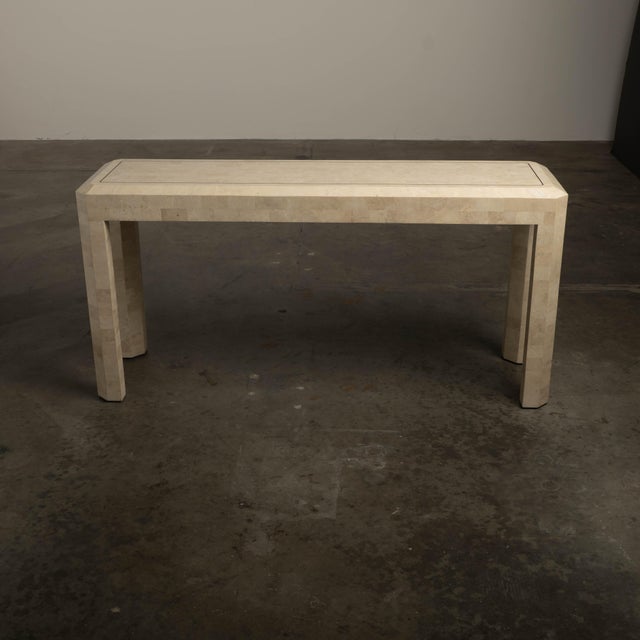 1980s Artisan Marble Console Table Travertine Maitland Smith Style Tessellated Stone For Sale - Image 12 of 12