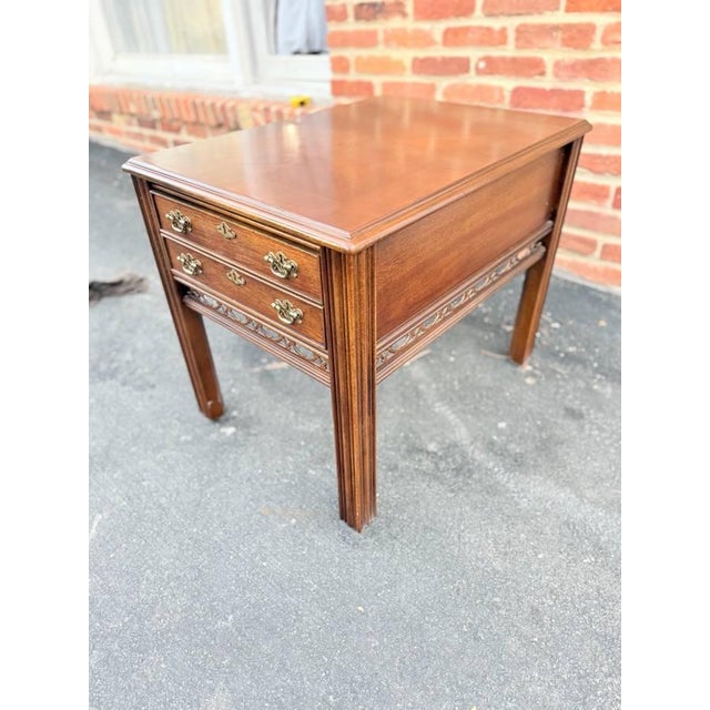 Late 20th Century Pair of Chippendale Style Altavista Virginia Inlaid Side End Tables by Lanes For Sale - Image 11 of 18