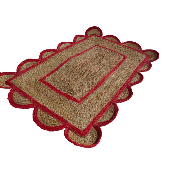 Scallop Jute Doormat in Red Chairish