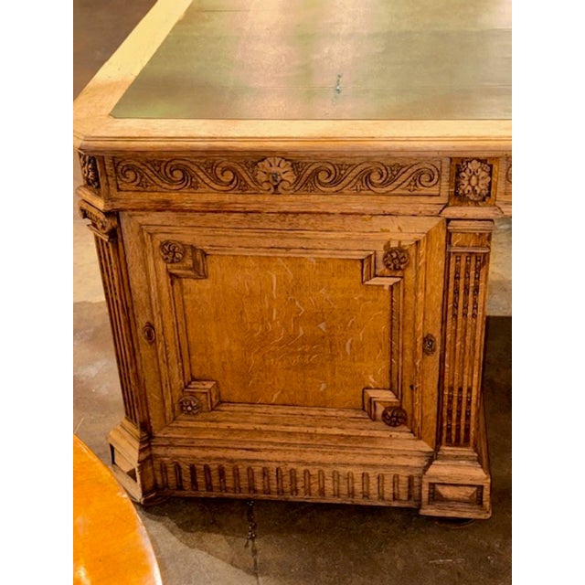 Art Deco 19th Century French Beached Oak Partner's Desk For Sale - Image 3 of 7