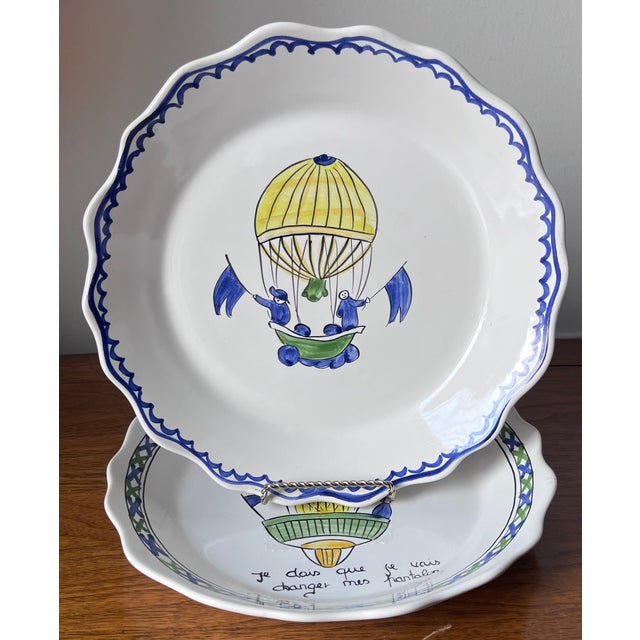 Blue Vintage Faience 'Hot Air Balloon' Plates-Set 2 For Sale - Image 8 of 9