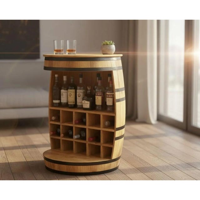 Create a polished entertaining station with this rustic bar cabinet. Featuring wine and liquor storage, and stemware...