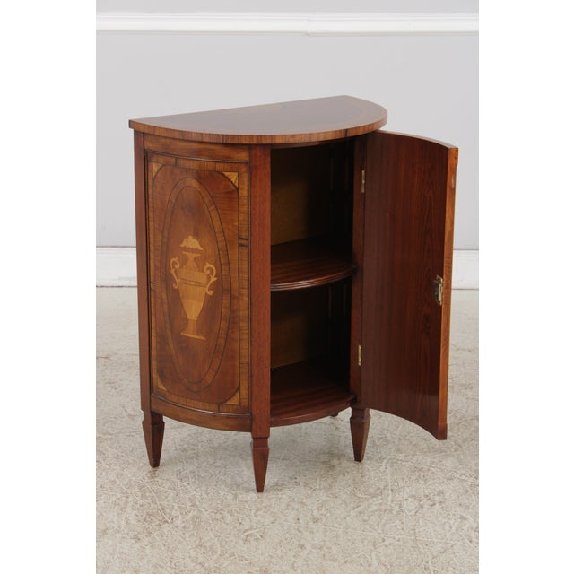 Trosby Inlaid Yew Wood Demilune Cabinet Commode For Sale - Image 4 of 18