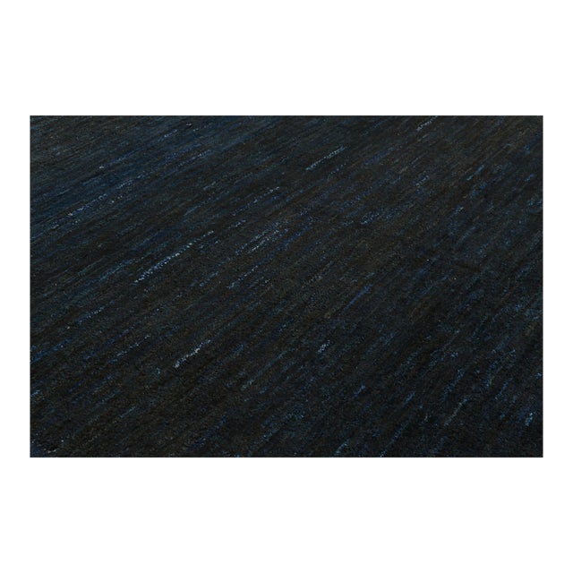 Rug & Kilim’s Contemporary Textural Rug in Dark Blue Tones and Striae For Sale