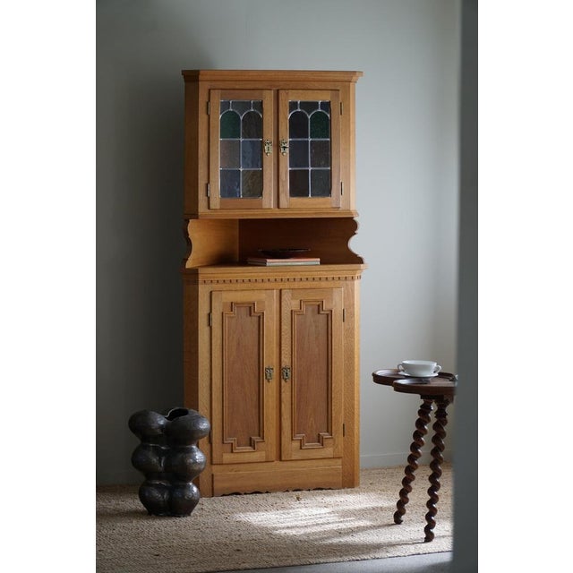 Tall Danish Modern Corner Cupboard in Oak & Glass by Henning Kjærnulf, 1960s For Sale - Image 16 of 18