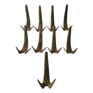 Brass Model 4056 Wall Hooks from Carl Auböck, 1950s, Set of 9 For Sale