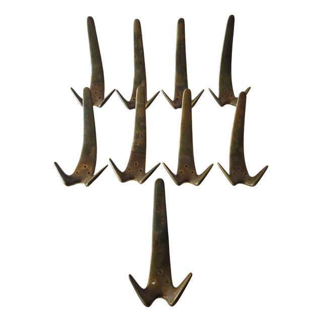 Brass Model 4056 Wall Hooks from Carl Auböck, 1950s, Set of 9 For Sale
