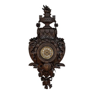 19th Century French Louis XVI Carved Oak Wall Clock ~ Cartel For Sale