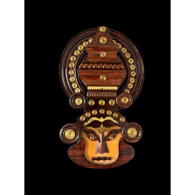 Indian Vintage Wood & Brass Wall Hanging For Sale - Image 3 of 12