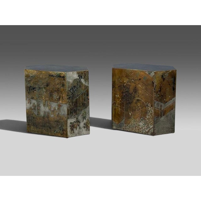 Philip & Kelvin LaVerne, Rare Hexagonal Side Tables, Etched Brass, Usa, 1960s For Sale - Image 4 of 18