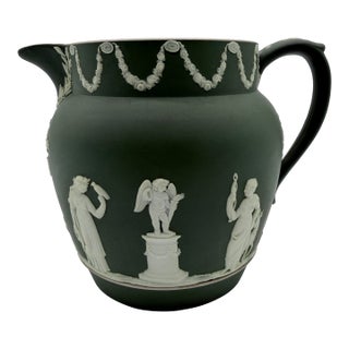 Antique Olive Green Wedgwood Jasperware Pitcher England, Circa 1891–1908 For Sale