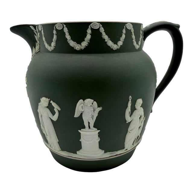 Antique Olive Green Wedgwood Jasperware Pitcher England, Circa 1891–1908 For Sale