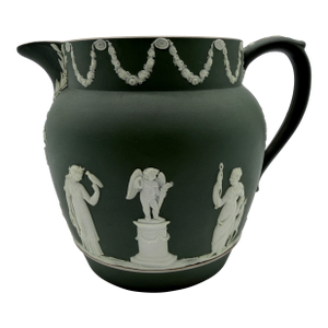 Antique Olive Green Wedgwood Jasperware Pitcher England, Circa 1891–1908
