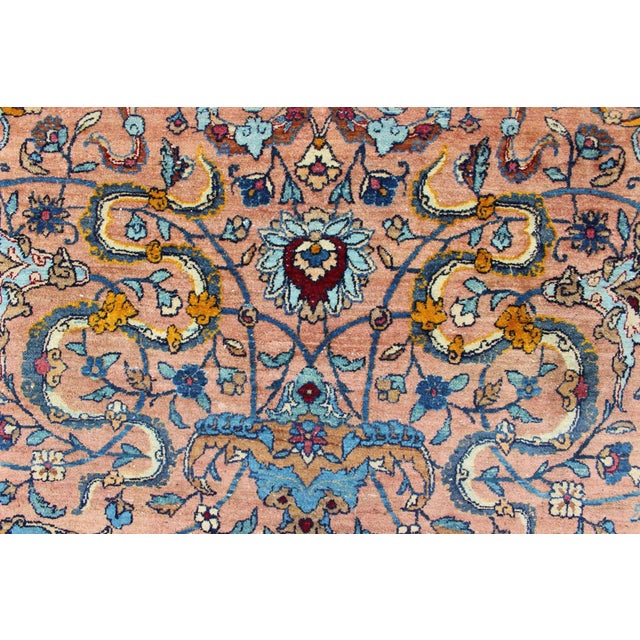 Early 20th Century Classic Colorful Antique Large Lavar Kerman Rug in Salmon Background For Sale - Image 5 of 13