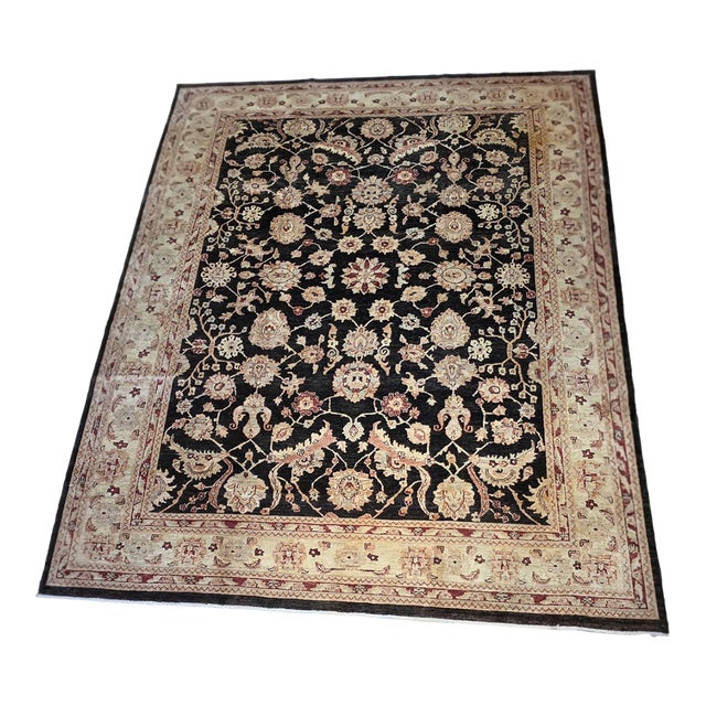 Pak Oushak 9’ X 12’5” Hand-Knotted Wool Rug in Black, Ivory & Rust For Sale