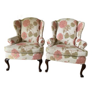 Pair of Updated Queen Anne Wingback Chairs For Sale