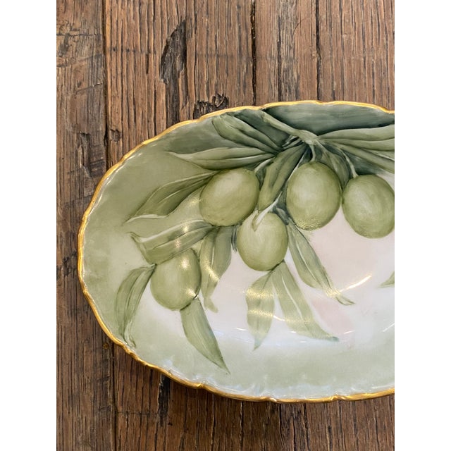 French Early 19th Century French Limoges Hand-Painted Olive Serving Dish or Platter For Sale - Image 3 of 7