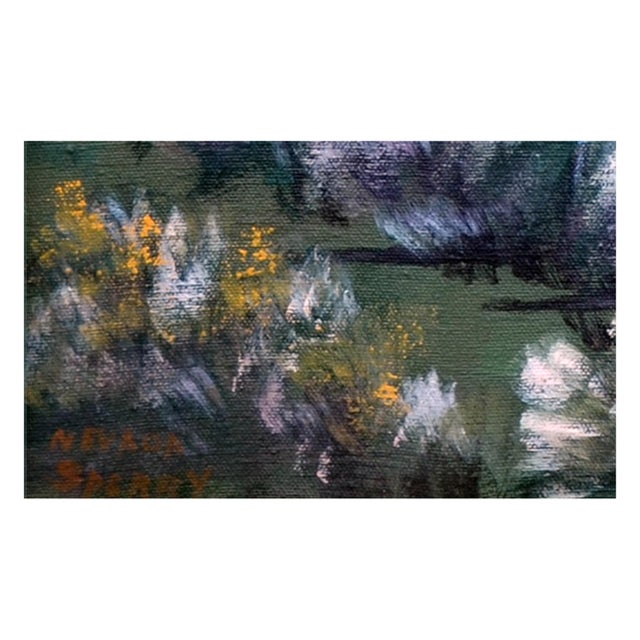 Textile Mid 20th Century Hillside Farmhouse Landscape Oil Painting by Nevada Sperry For Sale - Image 7 of 9